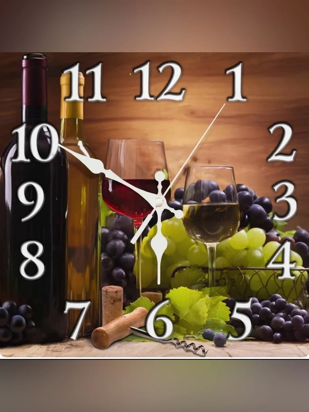 (New) Wine & Grapes Wall Clock - Brown Wood-Tone Home Decor / Mediterranean